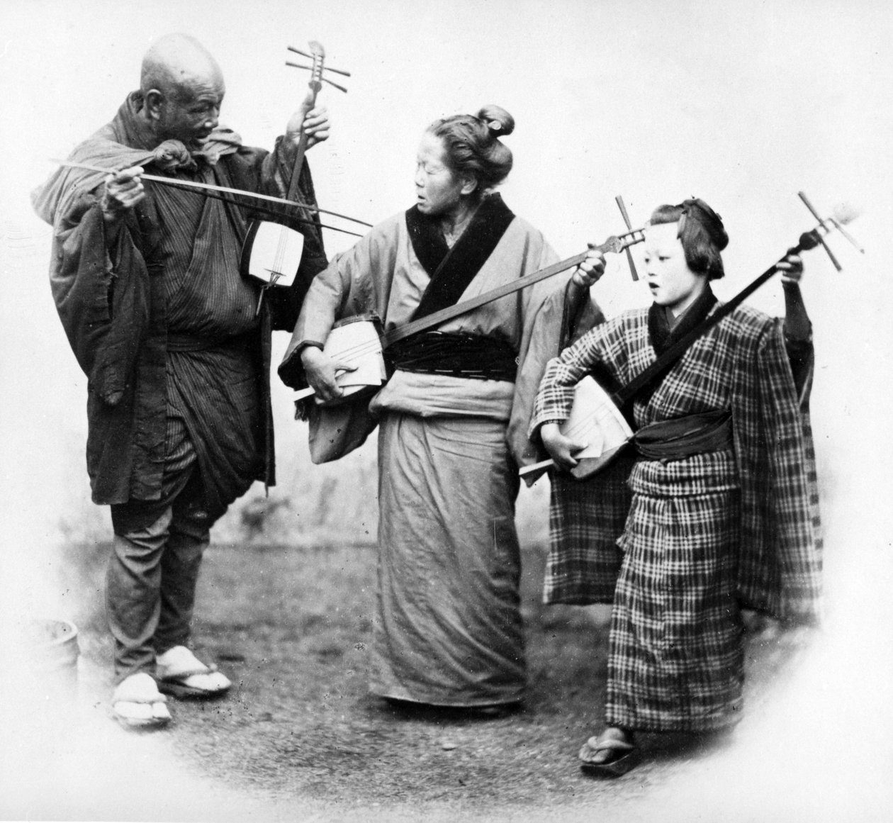 Japanse Muzikanten, ca. 1860s door Felice Beato