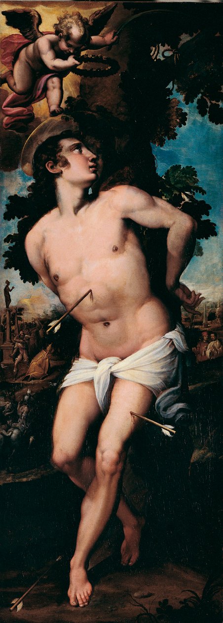 Het martelaarschap van Sint Sebastiaan Schilderij door Felice Riccio genaamd Brusasorzi (1539-1605) 16e eeuw Privécollectie door Felice Brusasorci