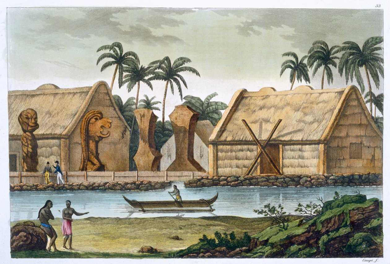 Graf van Tamahamah bij Kaiakakooa, Sandwich Eilanden, ca. 1820-1839 door Felice Campi