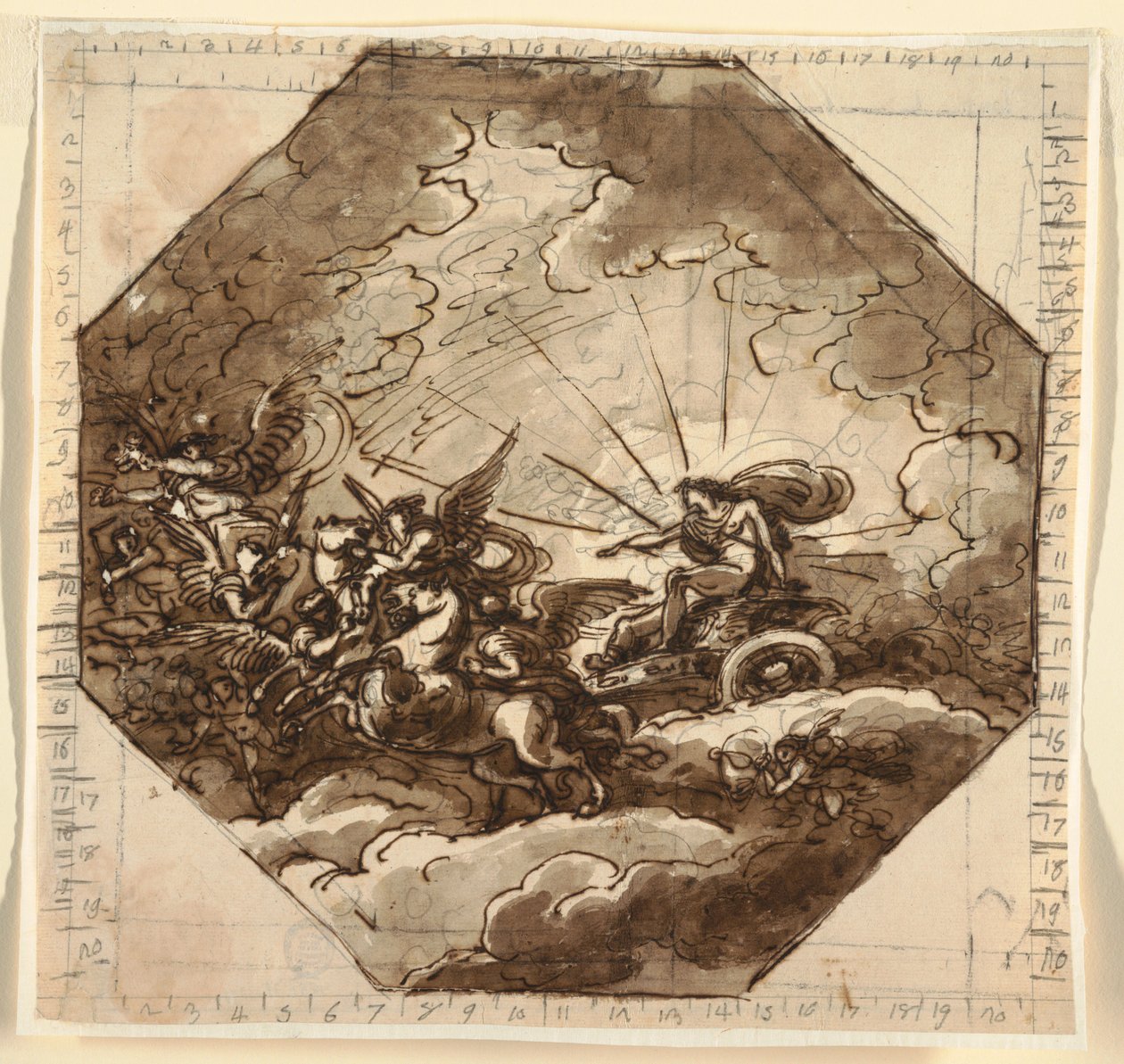 Apollo in zijn Strijdwagen met Aurora, Sala Ottogonale, Palazzo Milzetti, Faenza door Felice Giani