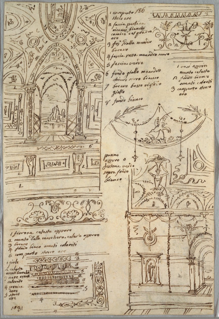Decoratieve studies; Verso: Anatomische studies door Felice Giani