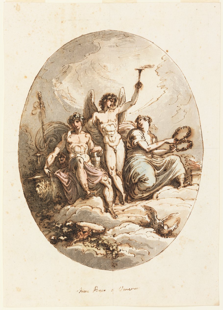 Ontwerp voor wand- of plafonddecoratie met Bacchus, Hymen en Venus door Felice Giani