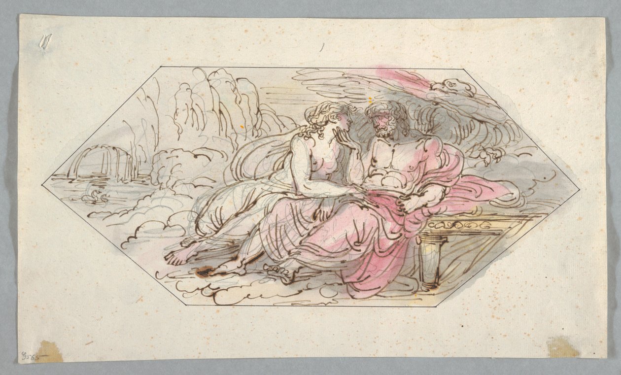 Tekening, Jupiter troost een smekende godin, waarschijnlijk Venus, 1796-98 door Felice Giani