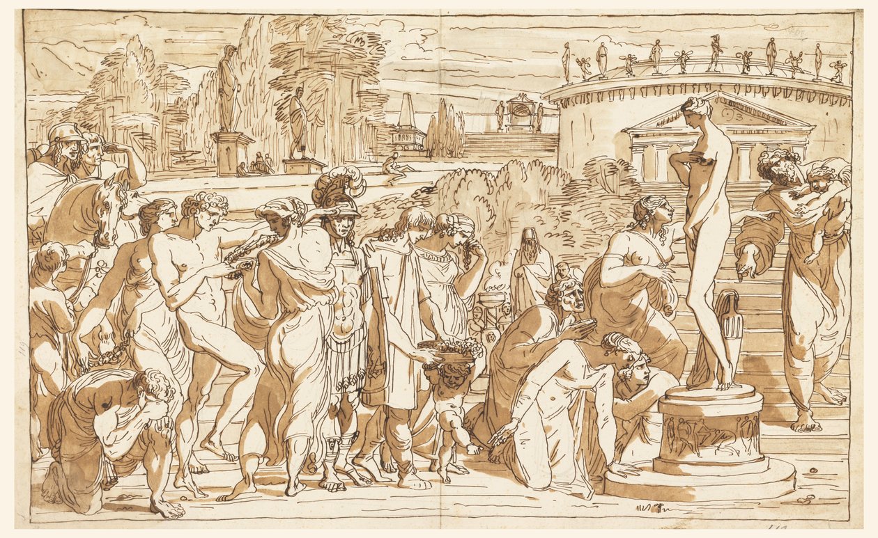 Tekening, Aanbidding van Venus in een klassiek landschap, ca. 1820 door Felice Giani