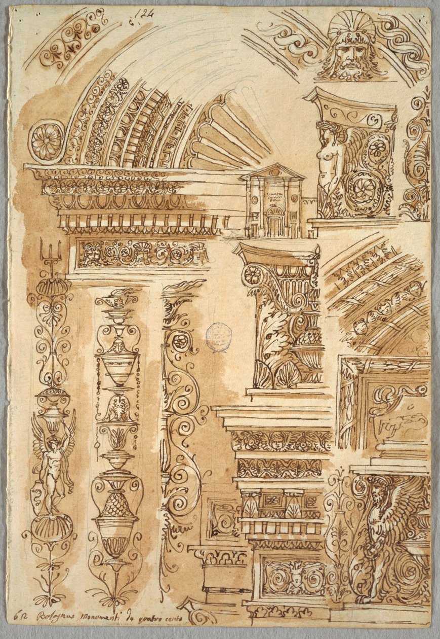 Gevel van Santa Cecilia in Bologna; Architectuurstudies door Felice Giani