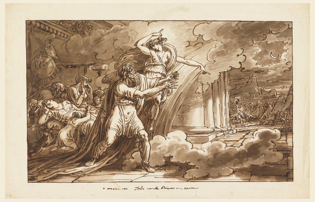 Iris moedigt Priamus aan om het lichaam van Hector van Achilles te smeken door Felice Giani