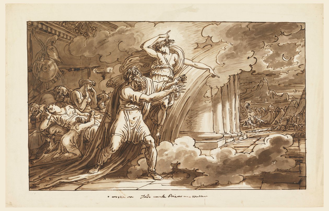 Iris moedigt Priamus aan om het lichaam van Hector van Achilles te smeken door Felice Giani
