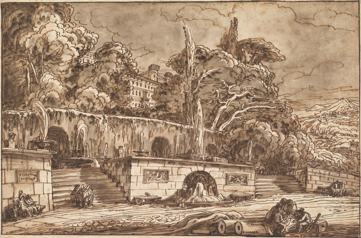 Landschapscapriccio met de Villa d