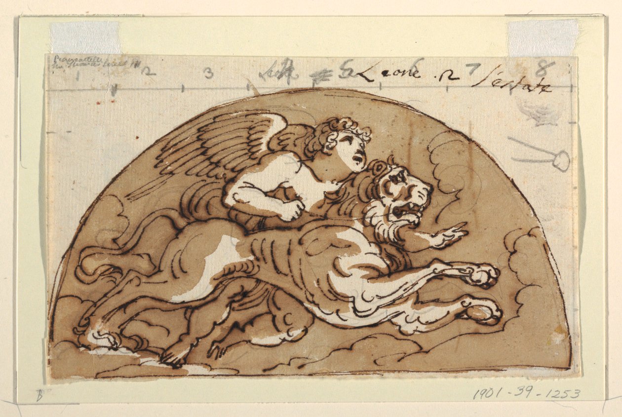 Leo, Lunet voor Plafond, Sala Ottagonale, Palazzo Milzetti, Faenza door Felice Giani