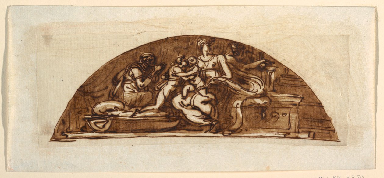 Lunet van Heilige Familie met St. Elizabeth en St. Joseph door Felice Giani