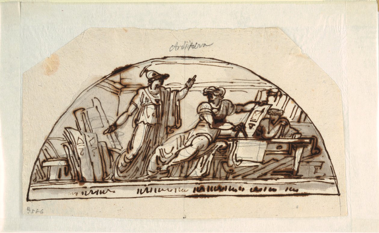 Lunet met Allegorie van Architectuur door Felice Giani