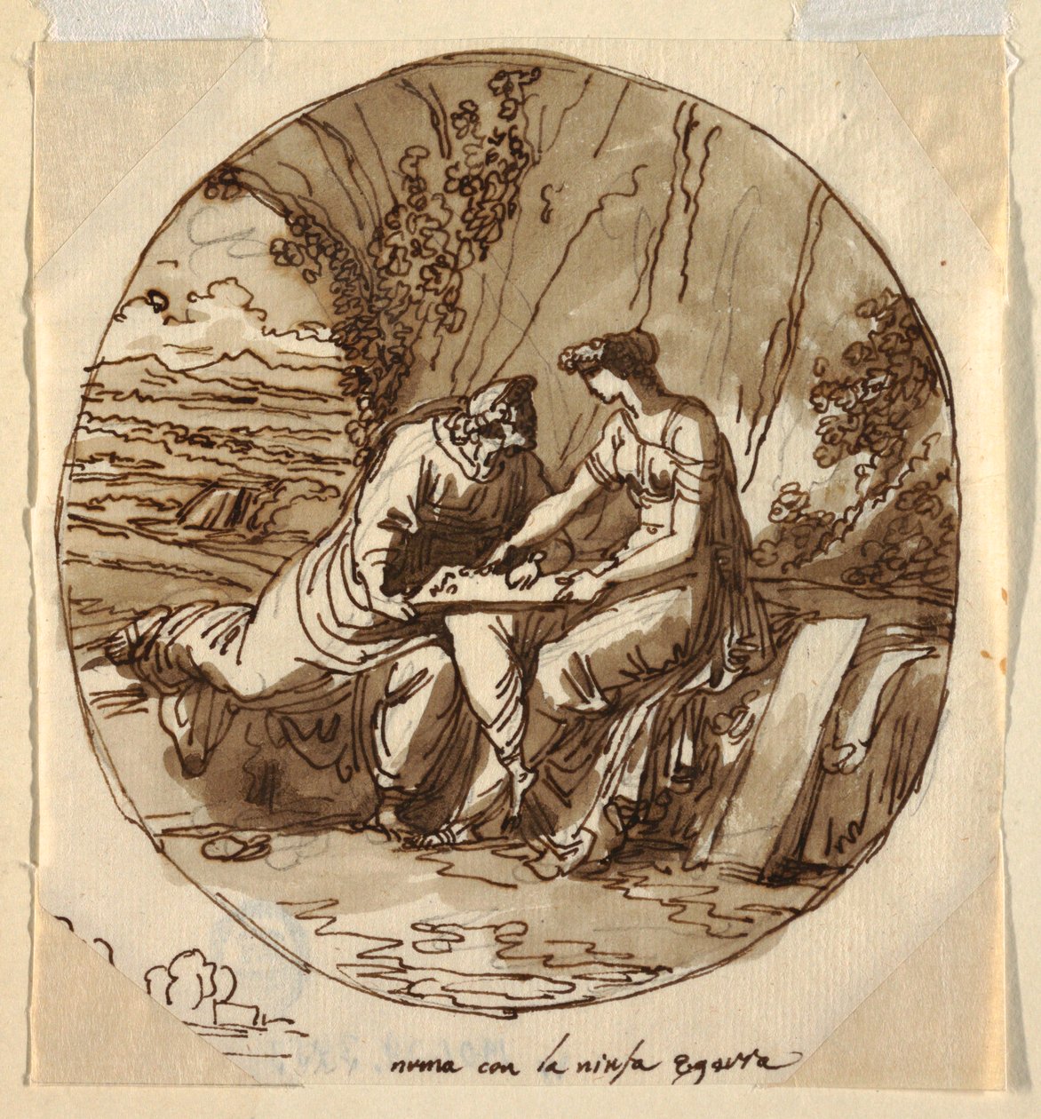 Numa Pompilius en Egeria, Sala di Numa Pompilius, Palazzo Milzetti, Faenza door Felice Giani