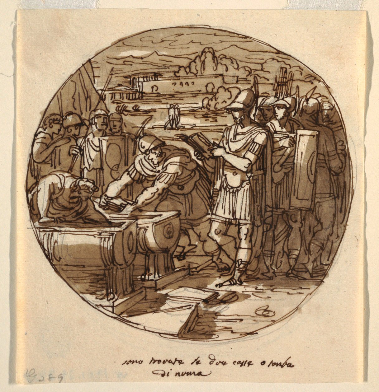 Terughalen van Boeken uit het Graf van Numa, Sala di Numa Pompilius, Palazzo Milzetti, Faenza door Felice Giani