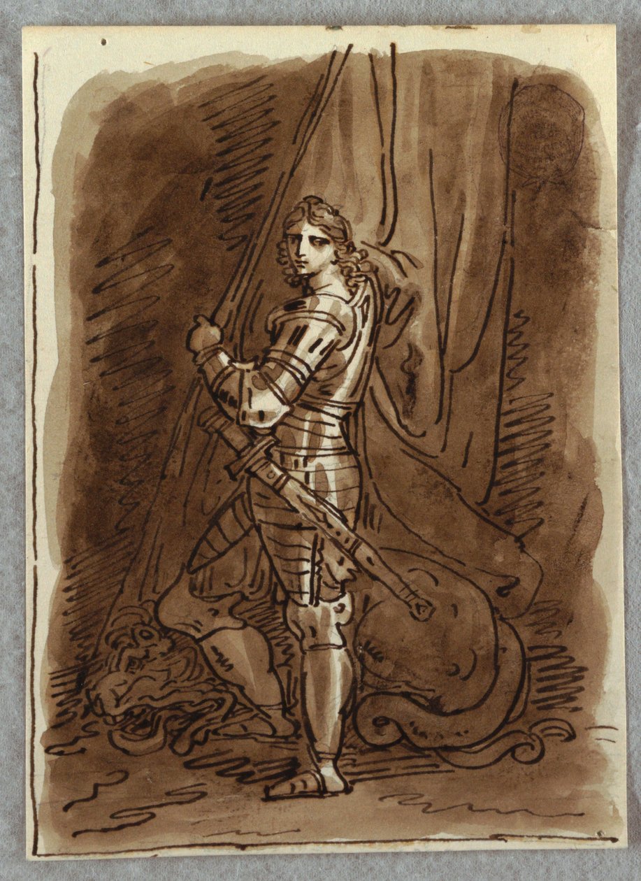 St. Joris, Detail van een Polyptiek met de Maagd op de Troon, Studie naar Dosso Dossi door Felice Giani