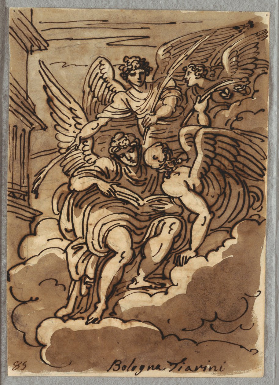 St. Paulus in de wolken met engelen en palmen door Felice Giani