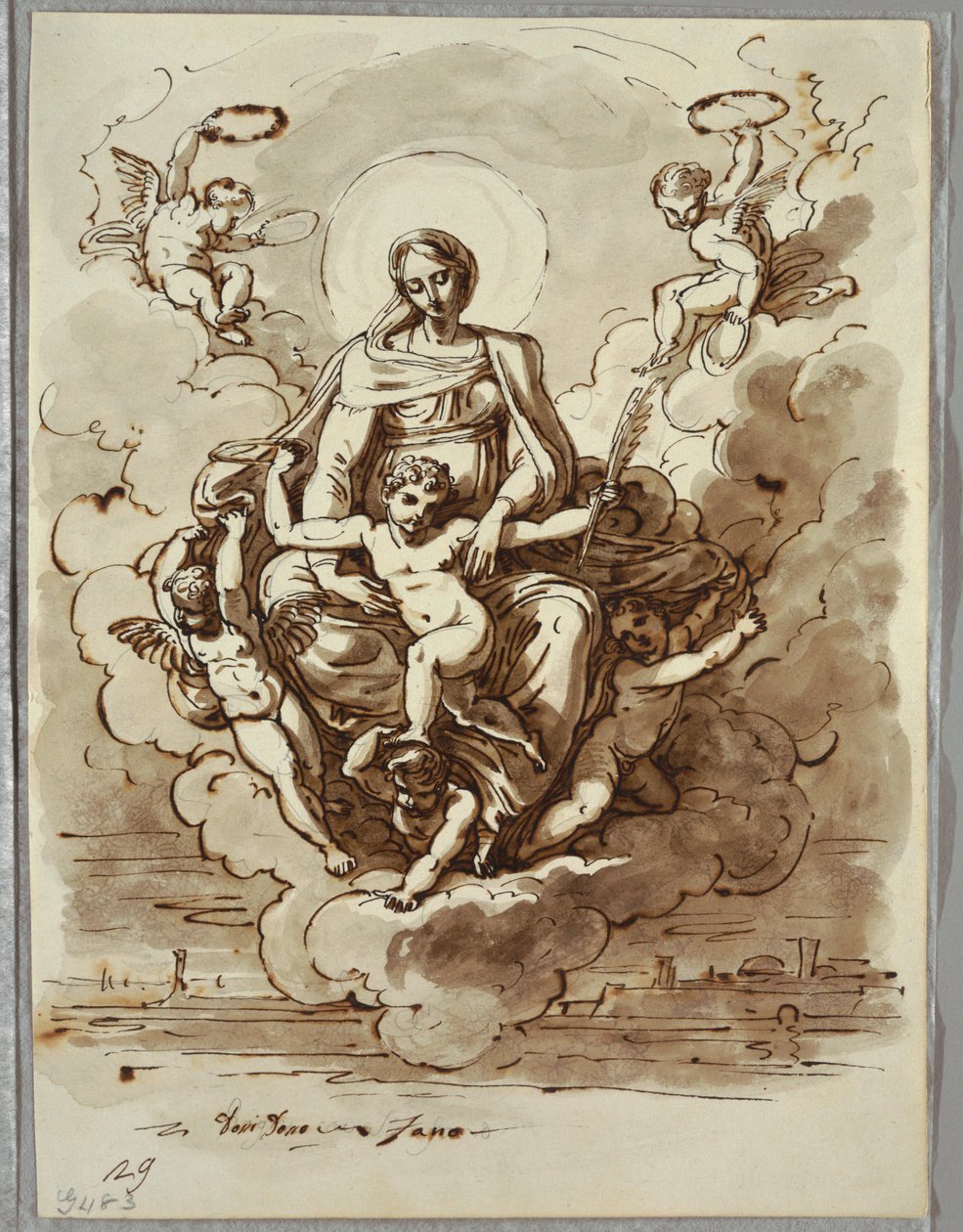 De Madonna en Kind in Glorie, studie naar Dosso Dossi door Felice Giani