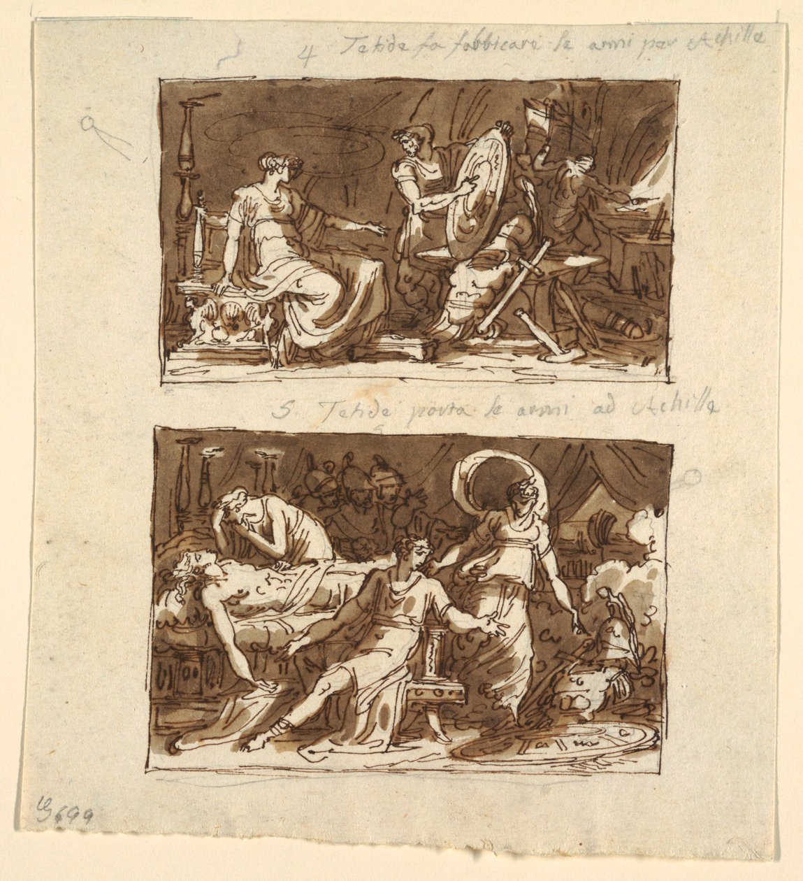 Thetis in de Werkplaats van Hephaestus; Thetis toont het Pantser aan Achilles: Twee Ontwerpen voor Plafondpanelen in de Galeria d