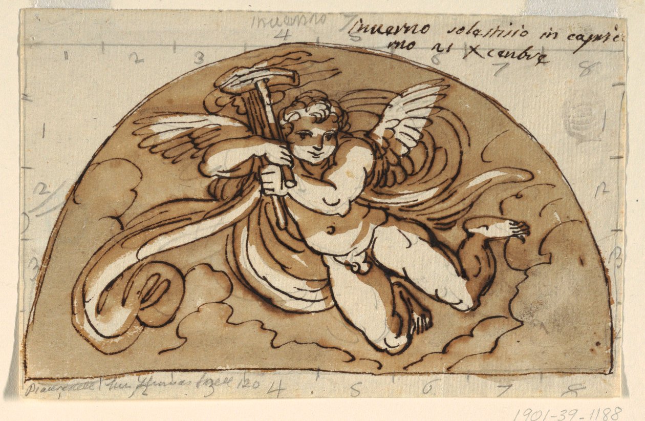 Winter, Lunet voor plafond van Sala Ottagonale, Palazzo Milzetti, Faenza door Felice Giani
