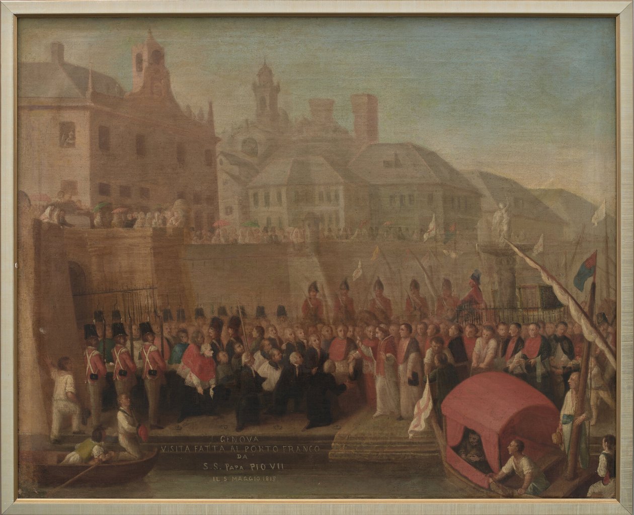 Genua. Bezoek van Paus Pius VII aan de Vrijhaven op 5 mei 1815. door Felice Guascone