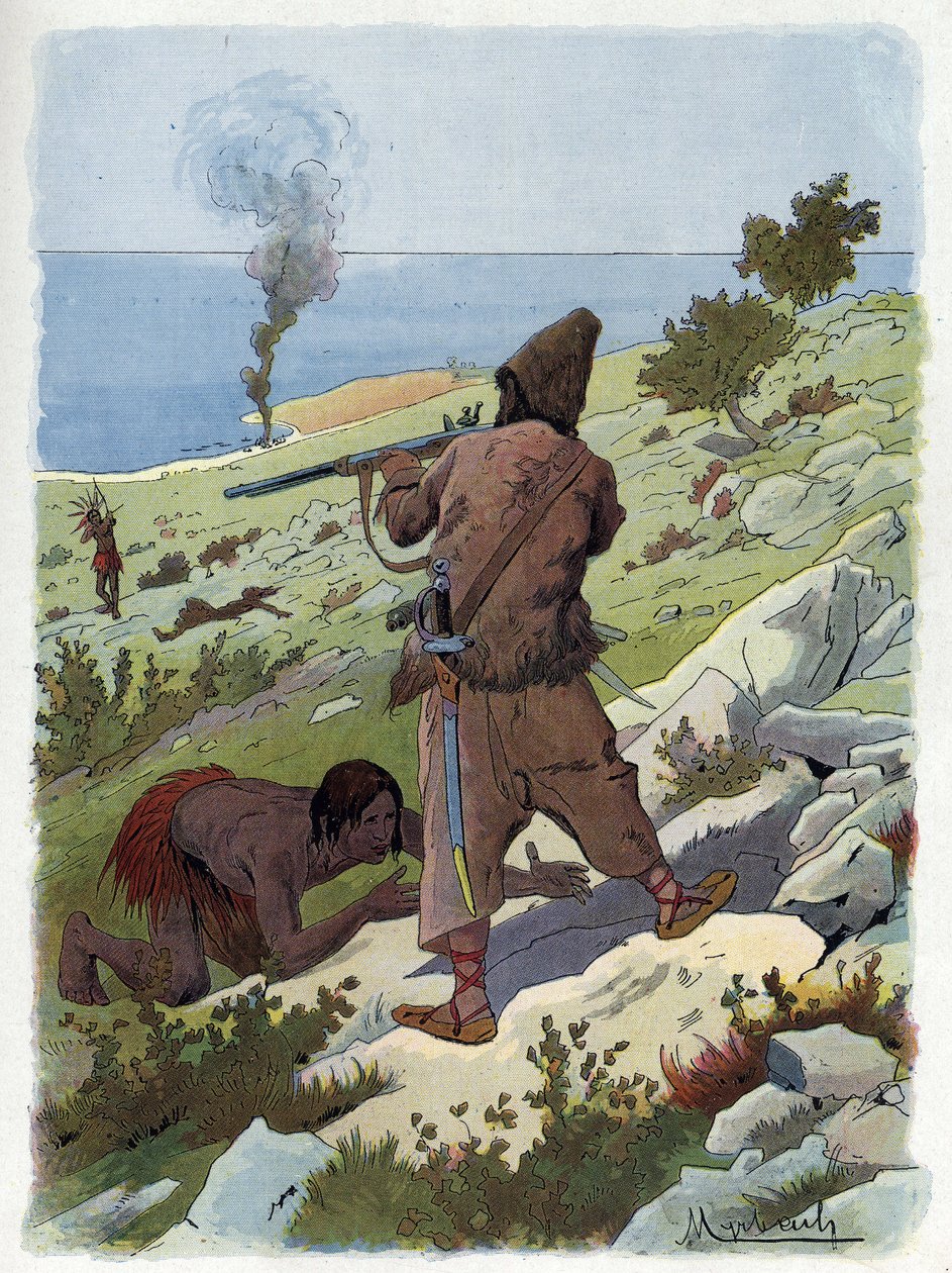 Robinson Crusoe doodt de wilden die Vrijdag achtervolgen door Felicien baron de Myrbach-Rheinfeld