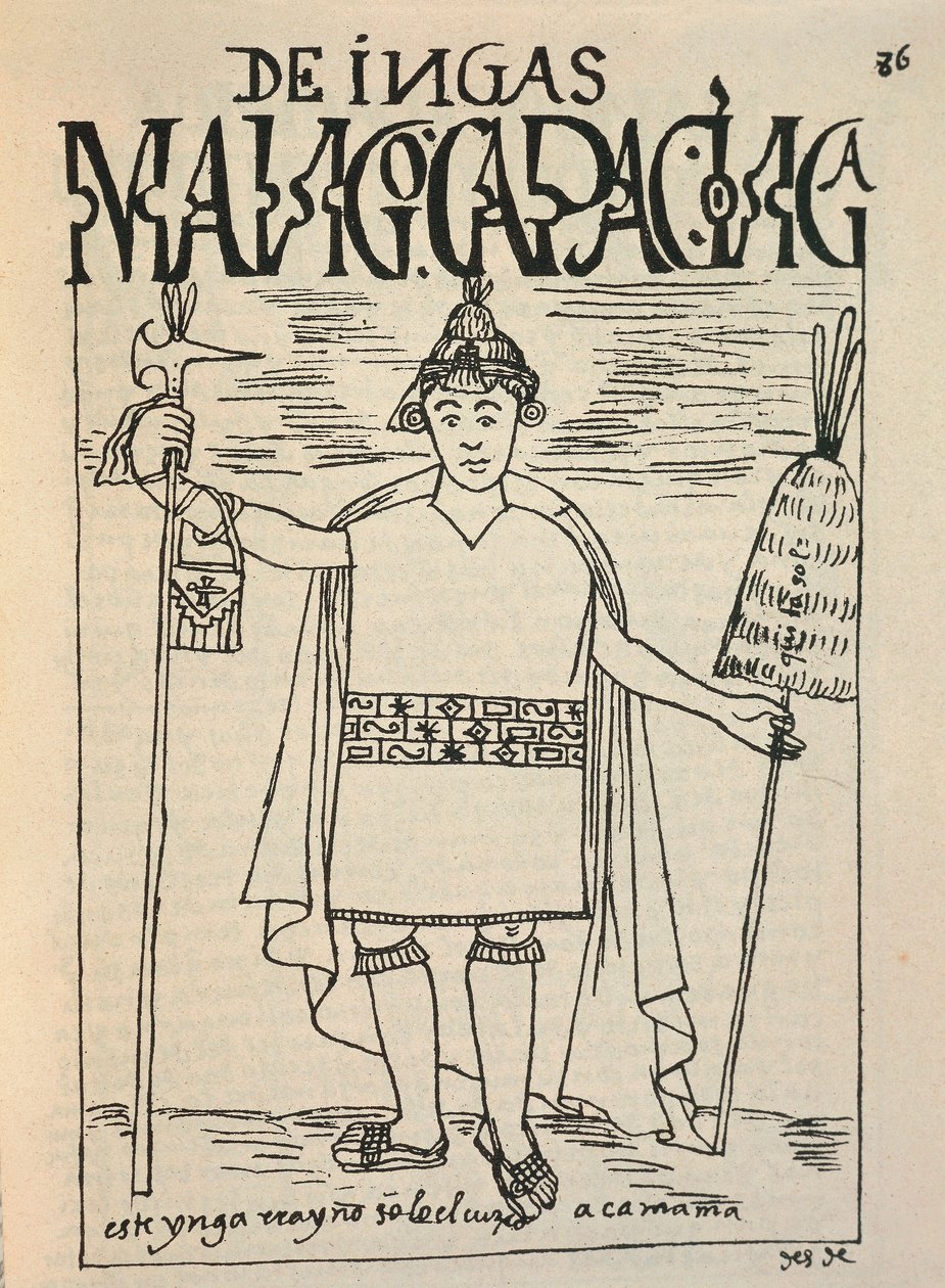 Voorstelling van Manco Capac, de legendarische Inca stichter van het Koninkrijk Cusco en een figuur uit de Inca-mythologie door Felipe Huaman Poma de Ayala