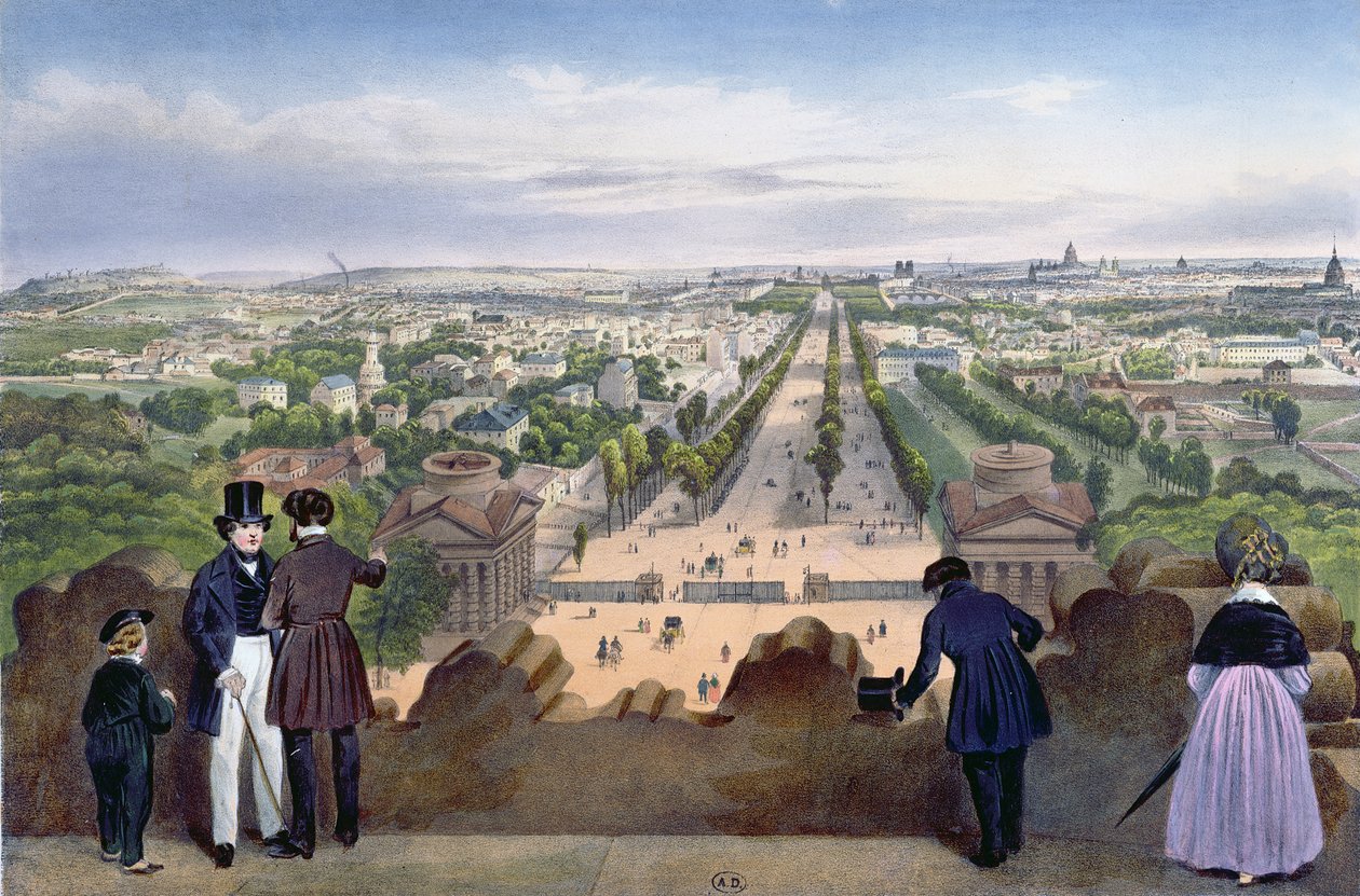 Algemeen uitzicht op de Champs-Elysees, genomen vanaf de top van de Arc de Triomphe, illustratie uit 