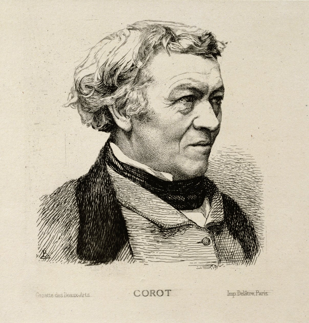 Portret van Camille Corot (1796-1875) 1861 door Felix Bracquemond