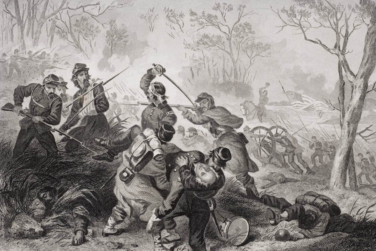 De Dood van Kolonel Edward D. Baker (1811-61) bij de Slag van Balls Bluff, Virginia, 1861 door Felix Octavius Carr Darley