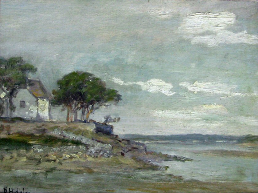 Het huis bij de rivier door Felix Resurreccion Hidalgo