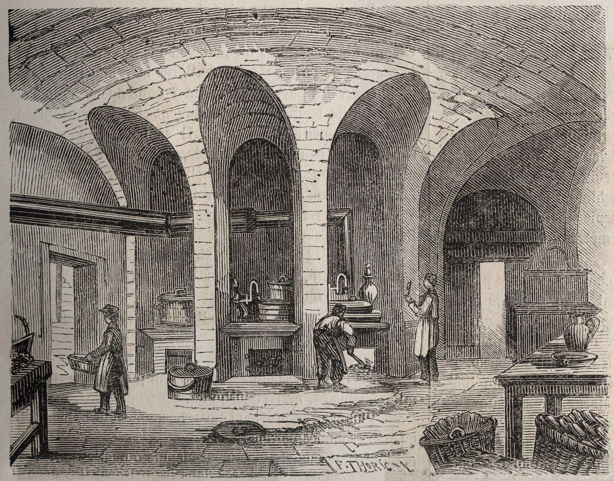 Parijs - Gevangenis de la petite Roquette (gevangenis voor vrouwen en tieners) - De Keukens - Gravure door na Felix Thorigny - in Le Monde Illustre van juli 1865 door Felix (after) Thorigny