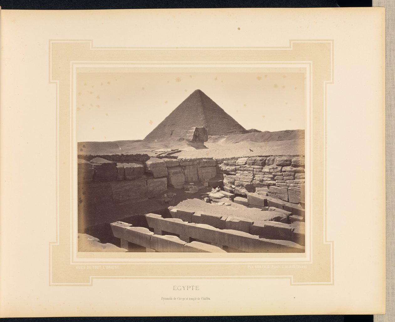 Egypte: piramide van Cheops en tempel van Chaffra door Félix Bonfils