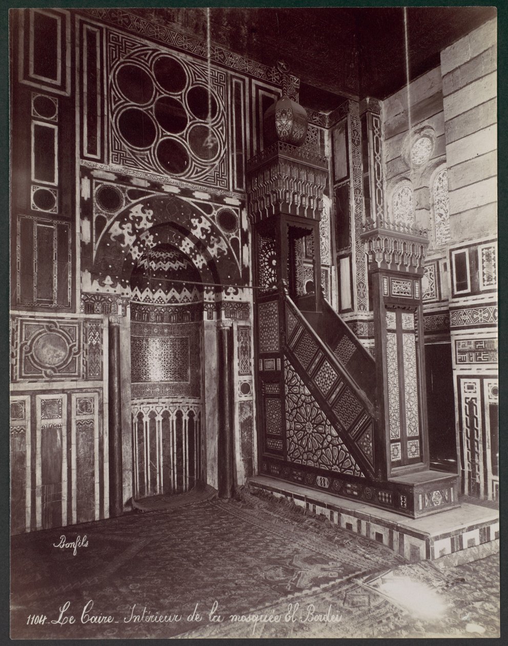 Caïro - Interieur van de El Bordei-moskee door Félix Bonfils