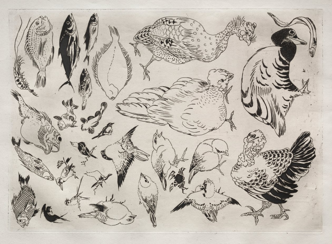 Dinerservies (Rousseau servies): Eenden, vis, enz. (nr. 12) door Felix Bracquemond