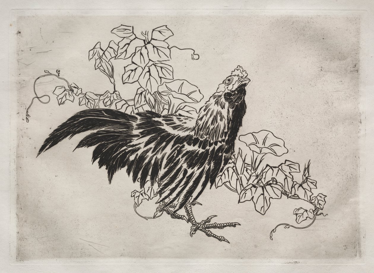 Dinerservies (Rousseau-servies): Haan en ochtendglorie (nr. 25) door Felix Bracquemond