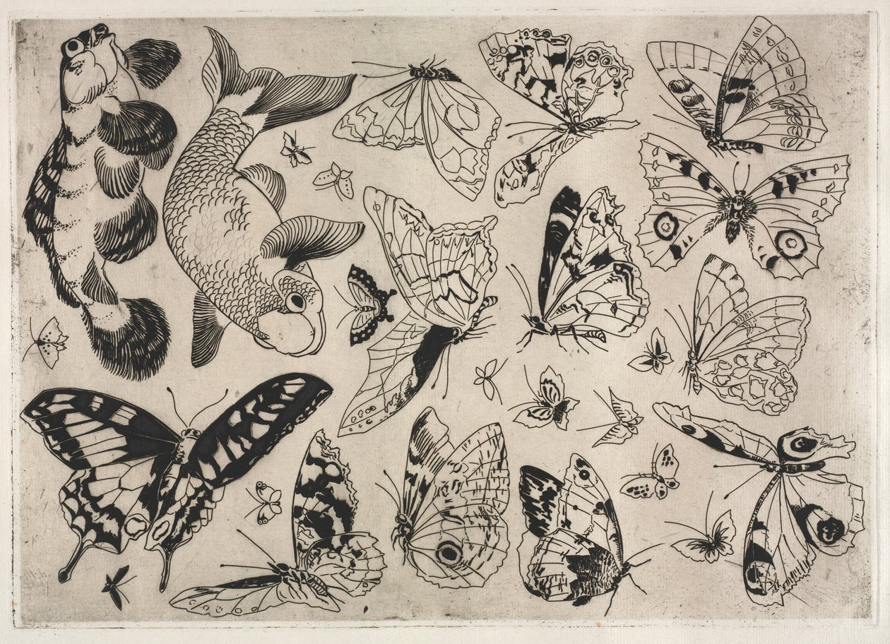 Dinerservies Rousseau servies: Vlinders en Vissen nr. 16, 1866 door Felix Bracquemond