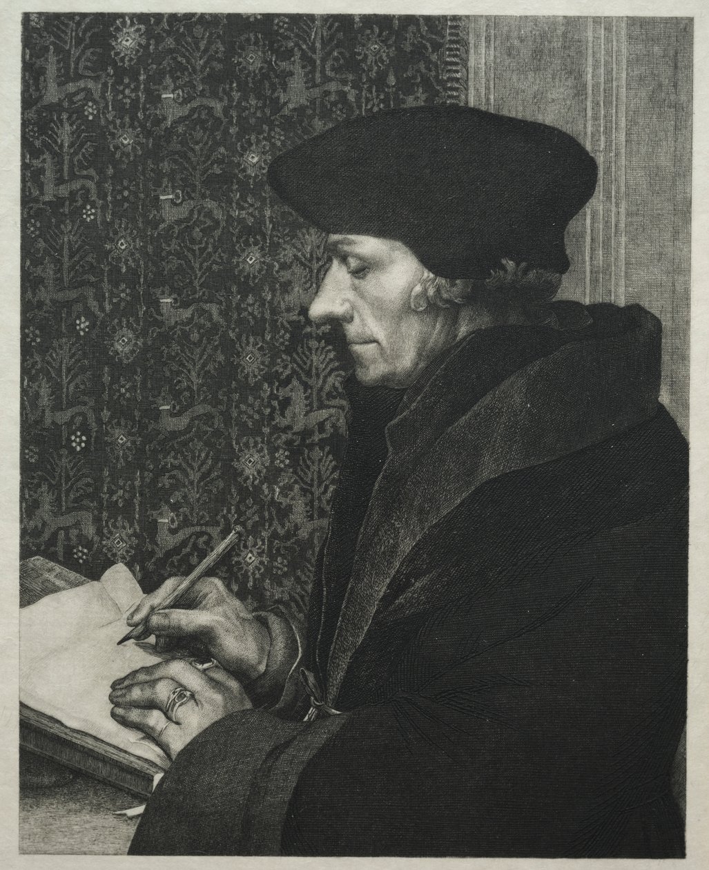Erasmus, naar Holbein door Felix Bracquemond