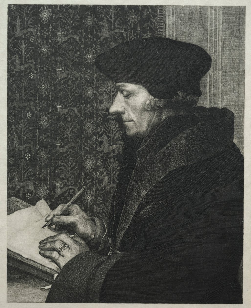 Erasmus, naar Holbein door Felix Bracquemond