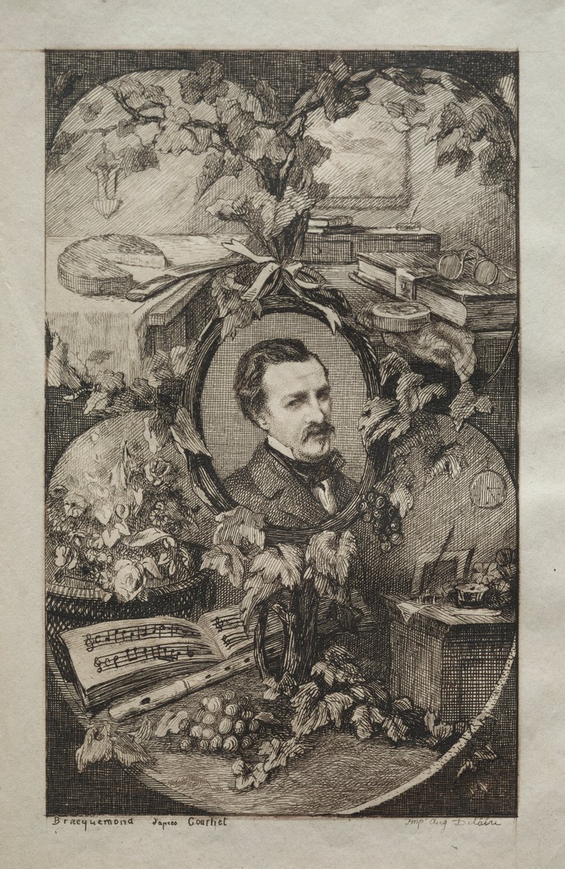 Frontispice voor Nieuwe Werken van Champfleury, De Vrienden van de Natuur: Portret van Champfleury door Felix Bracquemond