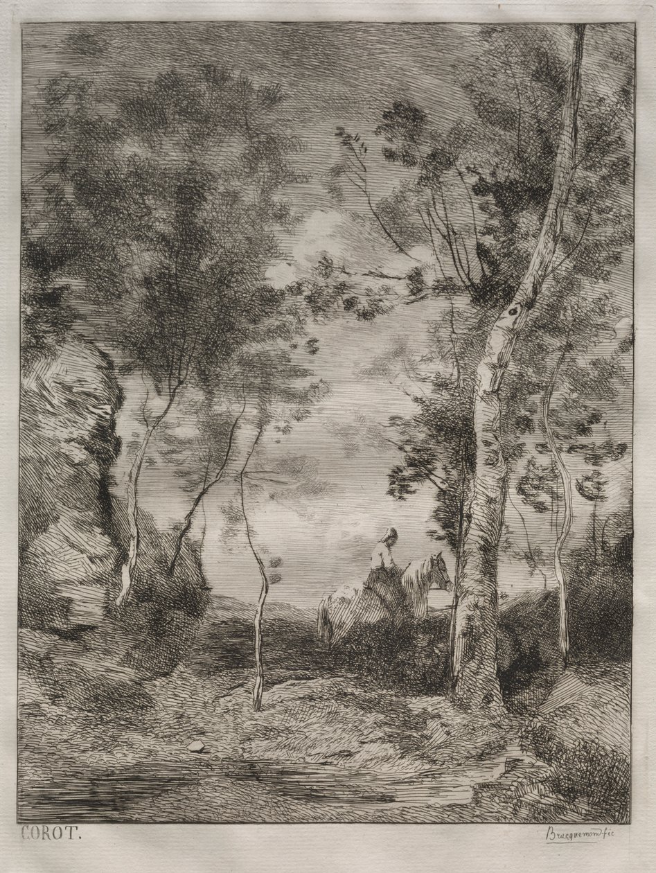 Landschap, of Het Witte Paard, naar Corot door Felix Bracquemond