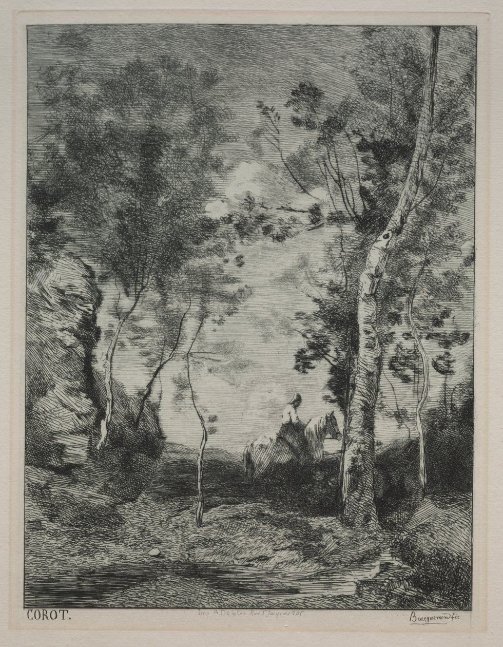 Landschap, of Het witte paard, naar Corot door Felix Bracquemond