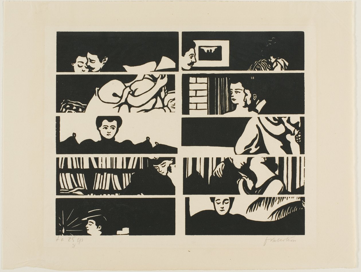 Annuleringsblad, fragmenten van tien houtblokken uit Intimacies door Felix Edouard Vallotton