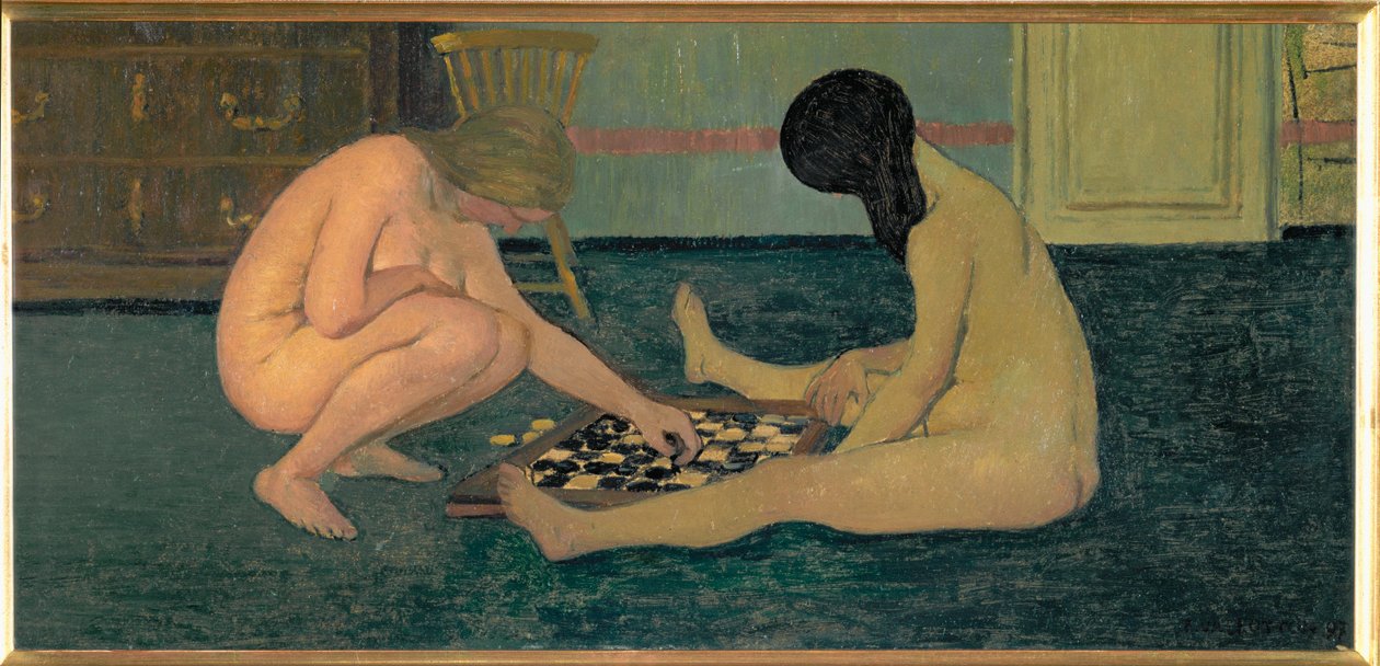 Naakte vrouwen aan het dammen door Felix Edouard Vallotton