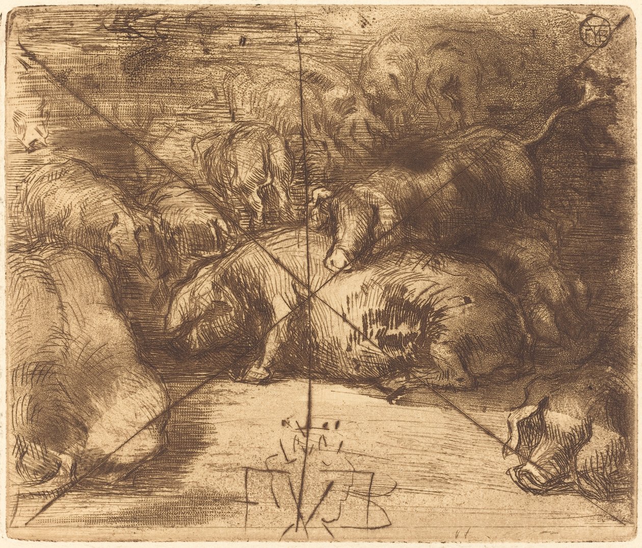 Varkens in de Zon door Felix Hilaire Buhot