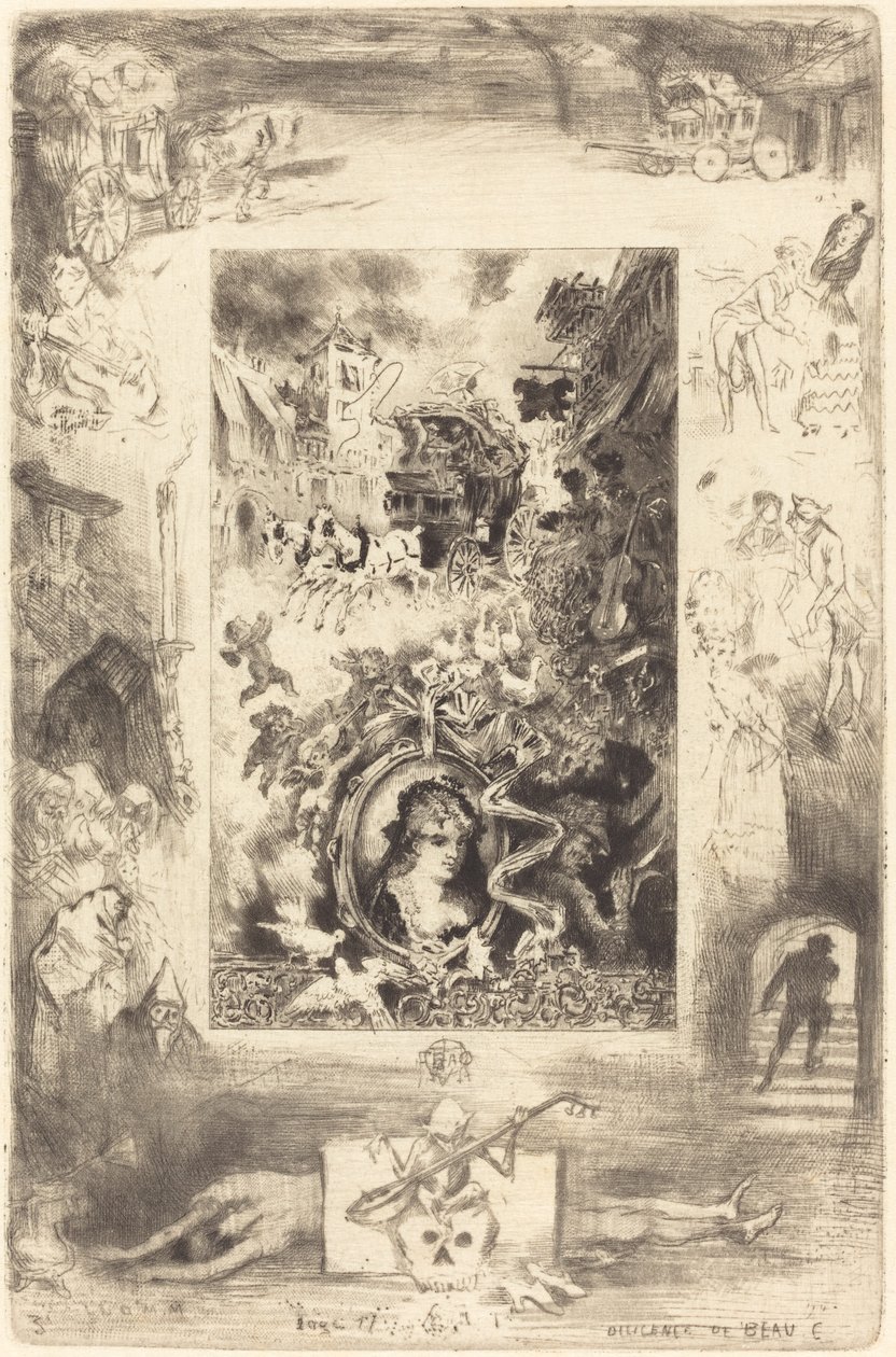 De diligence van Beaucaire, ca. 1885 door Felix Hilaire Buhot