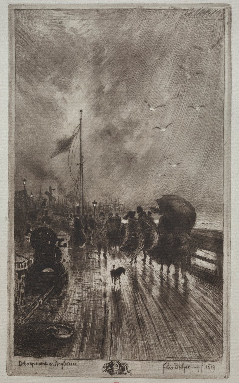 Landing in Engeland, 1879 door Felix Hilaire Buhot
