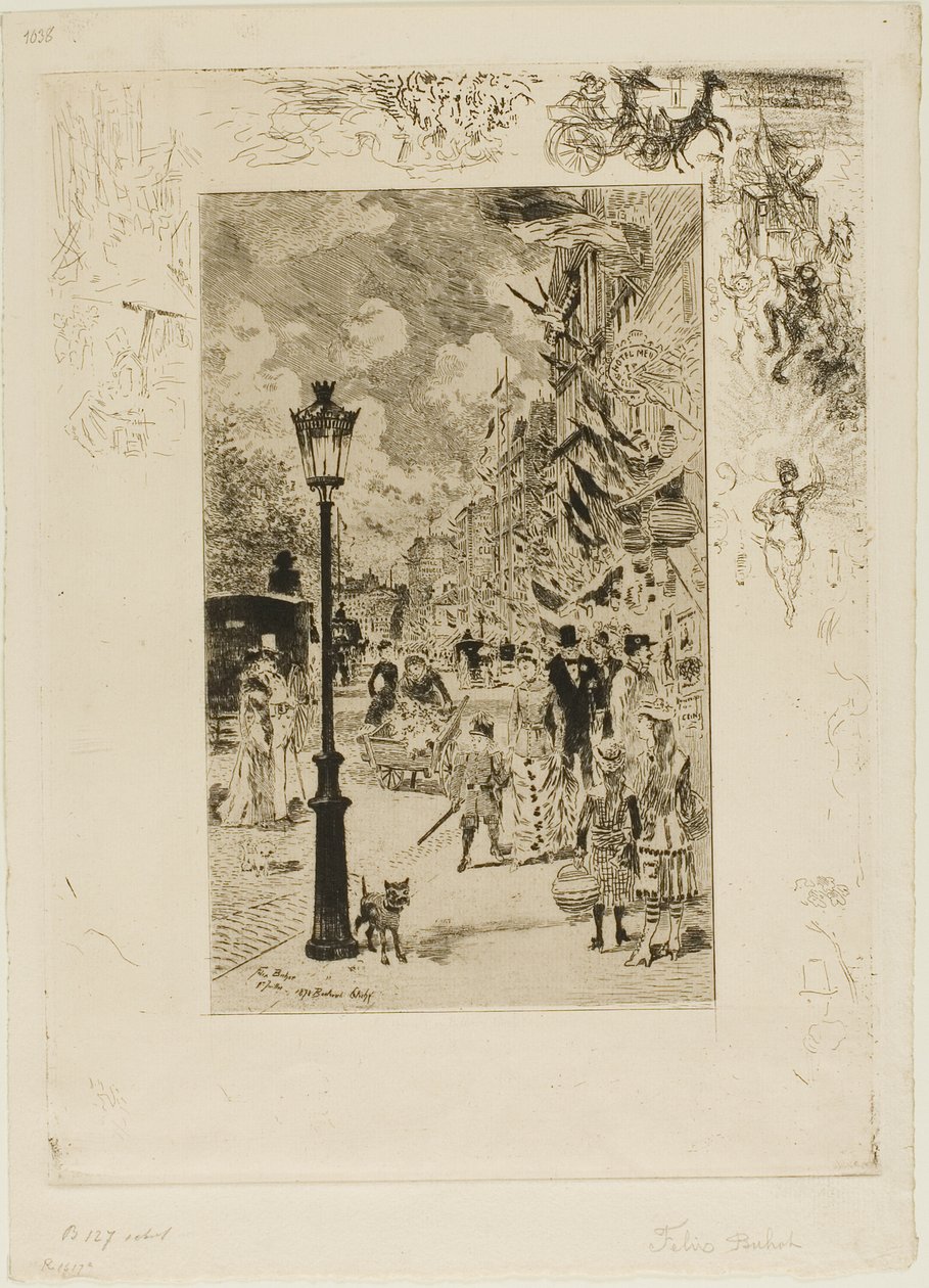 Nationale Feestdag op de Boulevard Clichy door Felix Hilaire Buhot