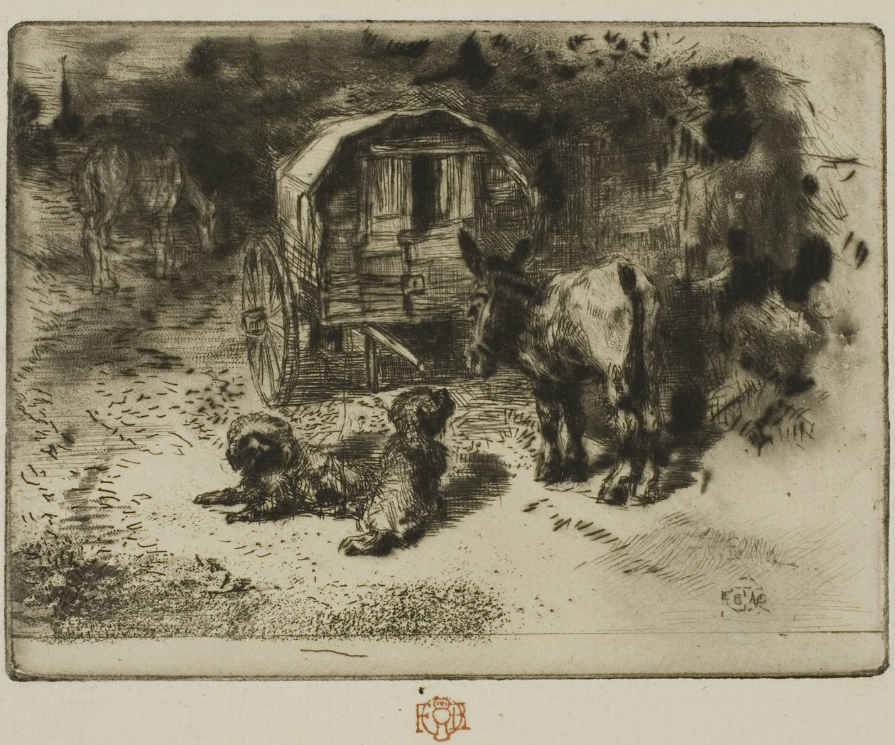 De bewakers van het huis, of de begeleiders van de acrobaat door Felix Hilaire Buhot