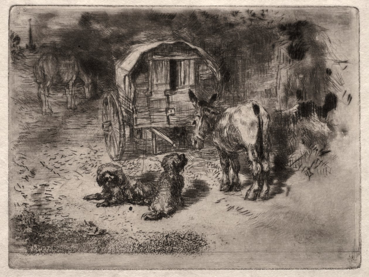 De Bewakers van het Huis, of de Vrienden van de Saltimbanque door Felix Hilaire Buhot