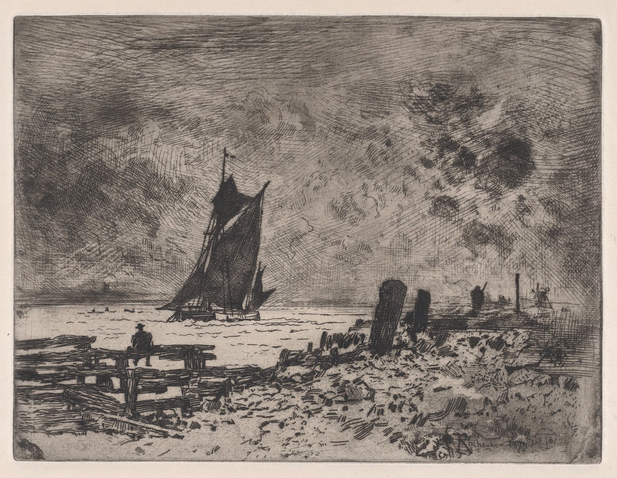De kleine marinier - Souvenir van Medway, 1879 door Felix Hilaire Buhot