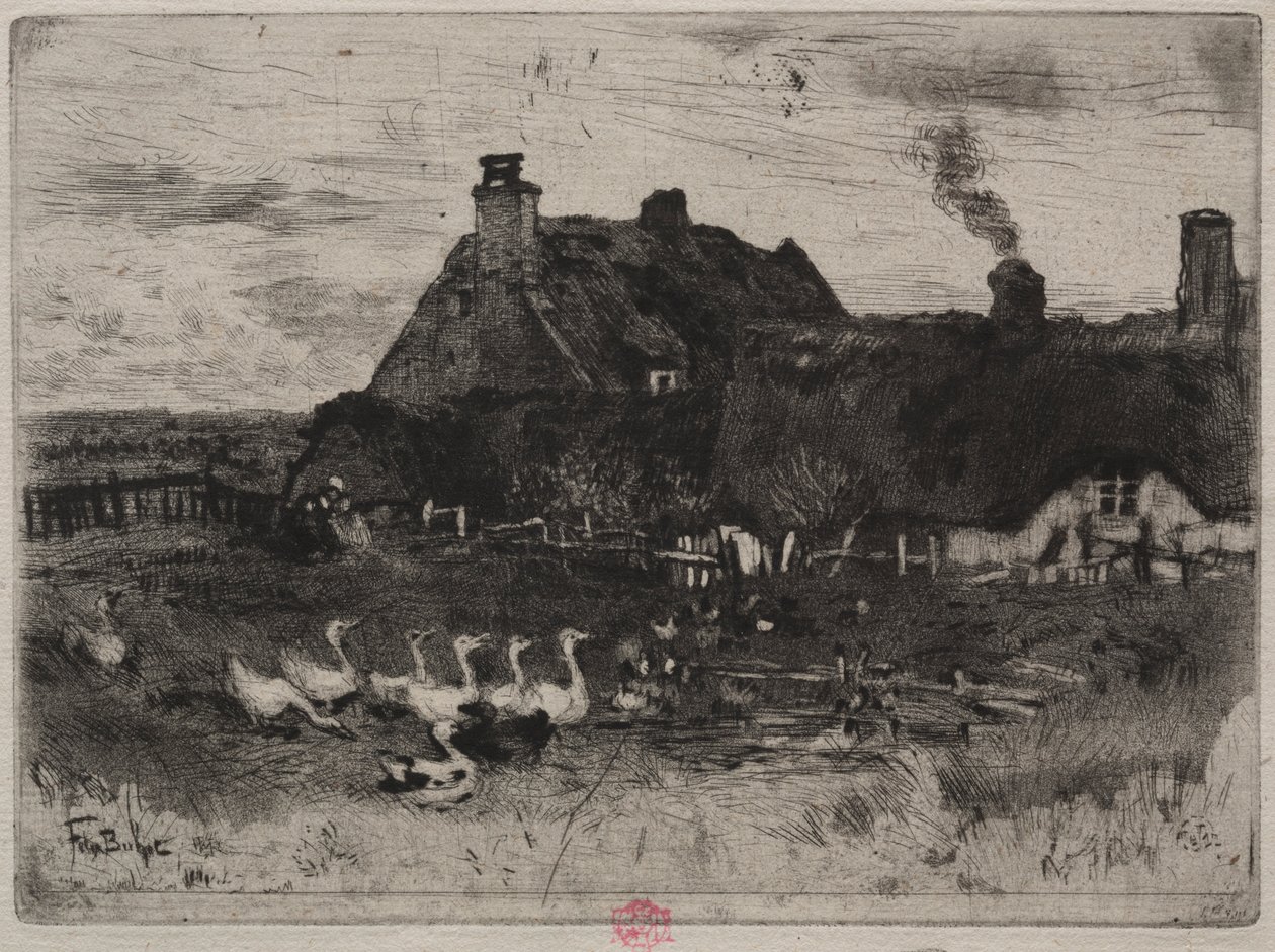 De Kleine Rieten Huisjes door Felix Hilaire Buhot